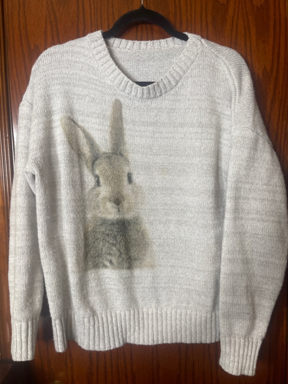Cream/grey Sweater with Front Bunny Graphic